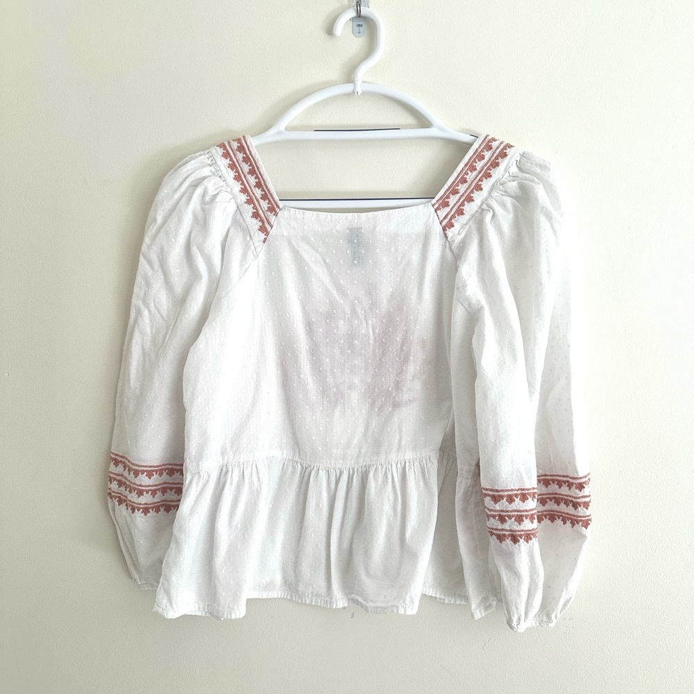 Universal Thread 100% cotton embroidered peplum top white & coral size XS - Picture 4 of 11